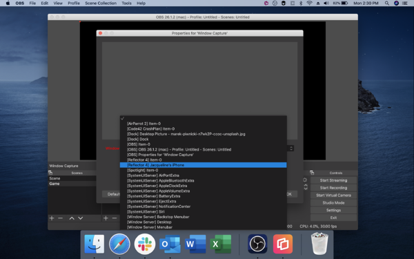 OBS — select window capture source (Mac)